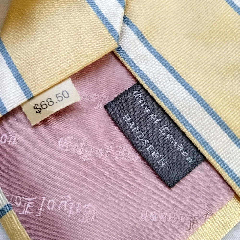 Ferrell Reed City of London Tie Necktie Silk Handsewn Repp Yellow Stripes GUC